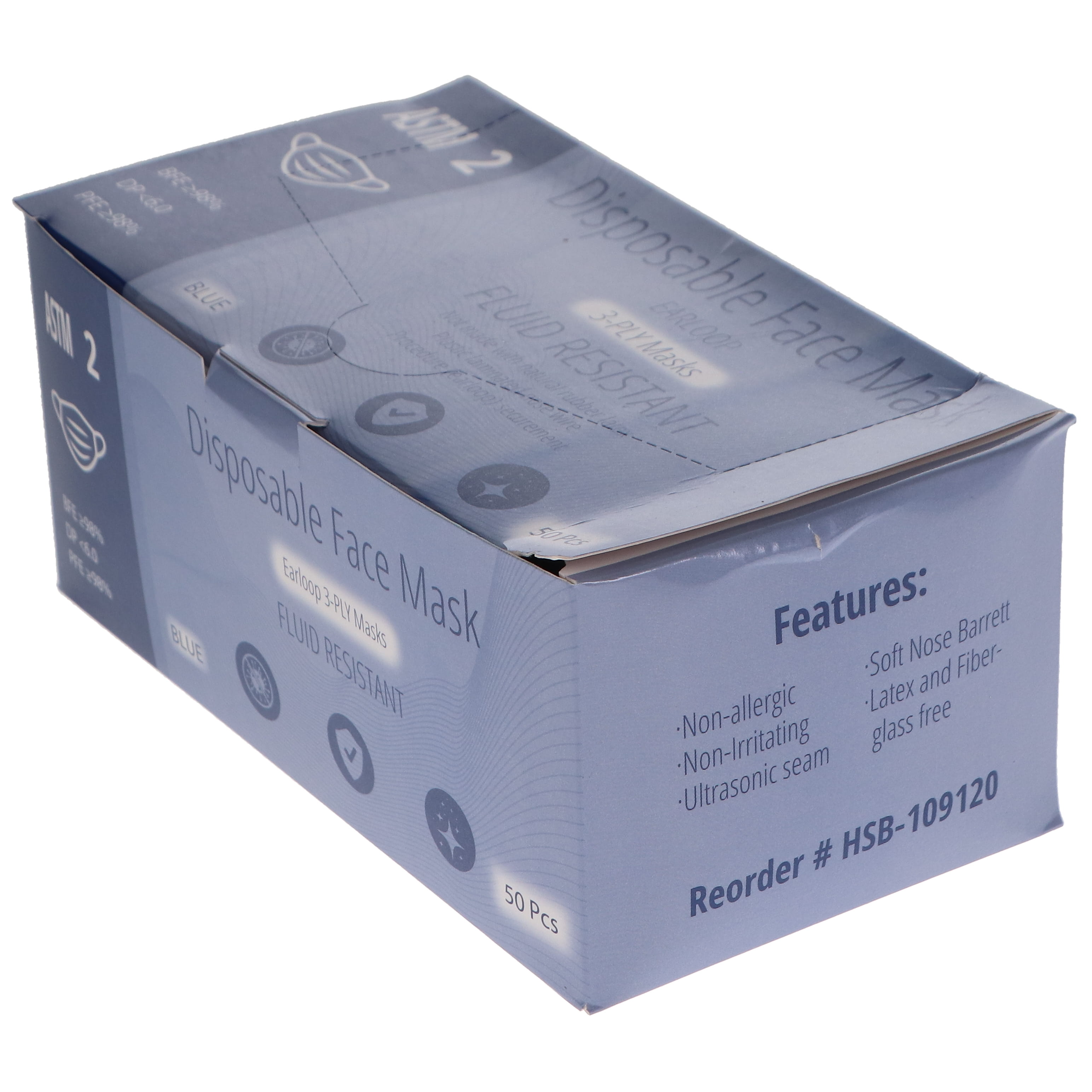 House Brand Dentistry 109120 Earloop 3-Ply Face Masks ASTM Level 2 Blue 50/Bx House Brand Dentistry 109120 Earloop 3-Ply Face Masks ASTM Level 2 Blue 50/Bx